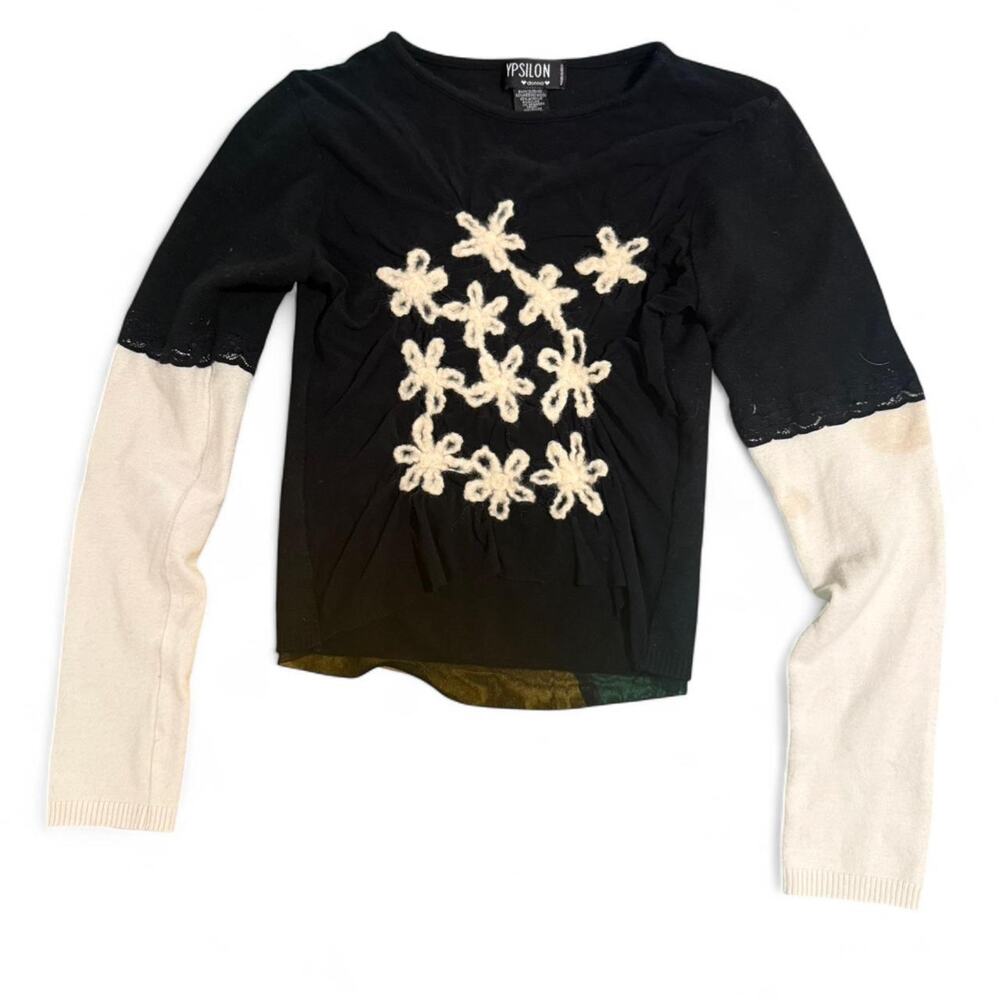 Y2K Ypsilon Merino Wool Blend Layered Top Black & Cream Fairy Grunge Fits Small